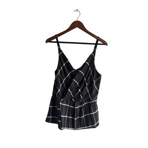 Cabi Black Plaid‎ Sleeveless Peplum Tank Top Adjustable Straps Size 10